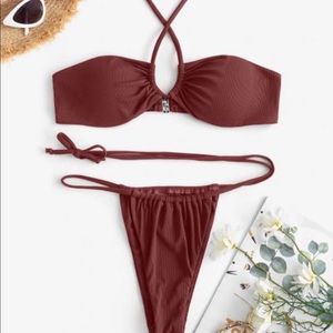 BNWT Zaful Multi-way Ribbed Tanga Bikini